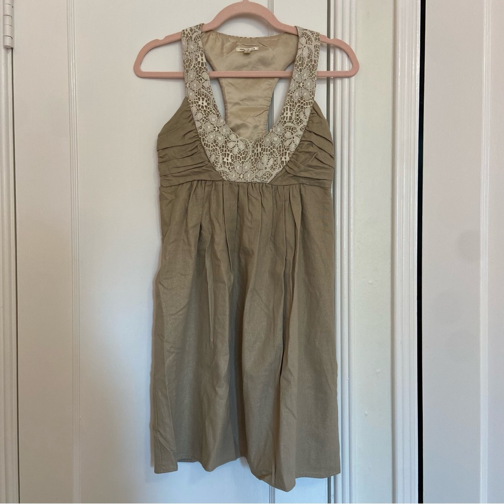 Anthropologie Molly New York Beige Gold Empire Waist Linen Blend Size 4